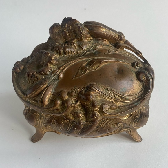 1900s Antique Bronze Jewelry Casket Art Nouveau Footed Trinket Box - SEE PHOTOS - Picture 9 of 10